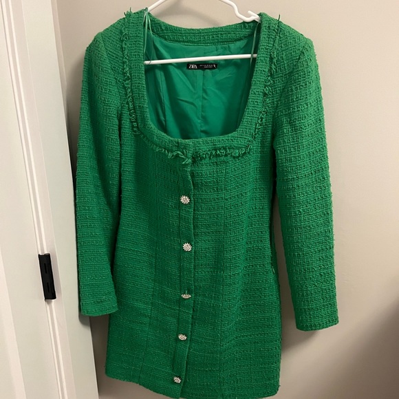 zara green tweed dress Zara Zara Tweed Boucle Mini Shift Dress